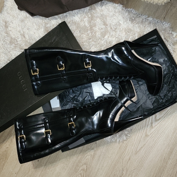 GUCCI riddle badazz KNEE HIGH REAL leather platform knee high boots. WORN 1X - Picture 4 of 12